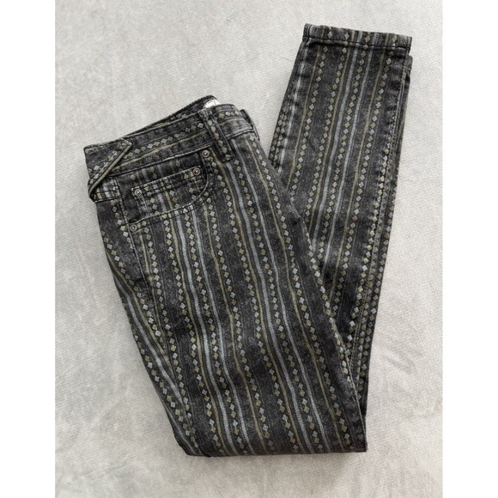 Free People Rotary Geo Stripe Ankle Crop Skinny‎ Jean Black Combo Size 25
